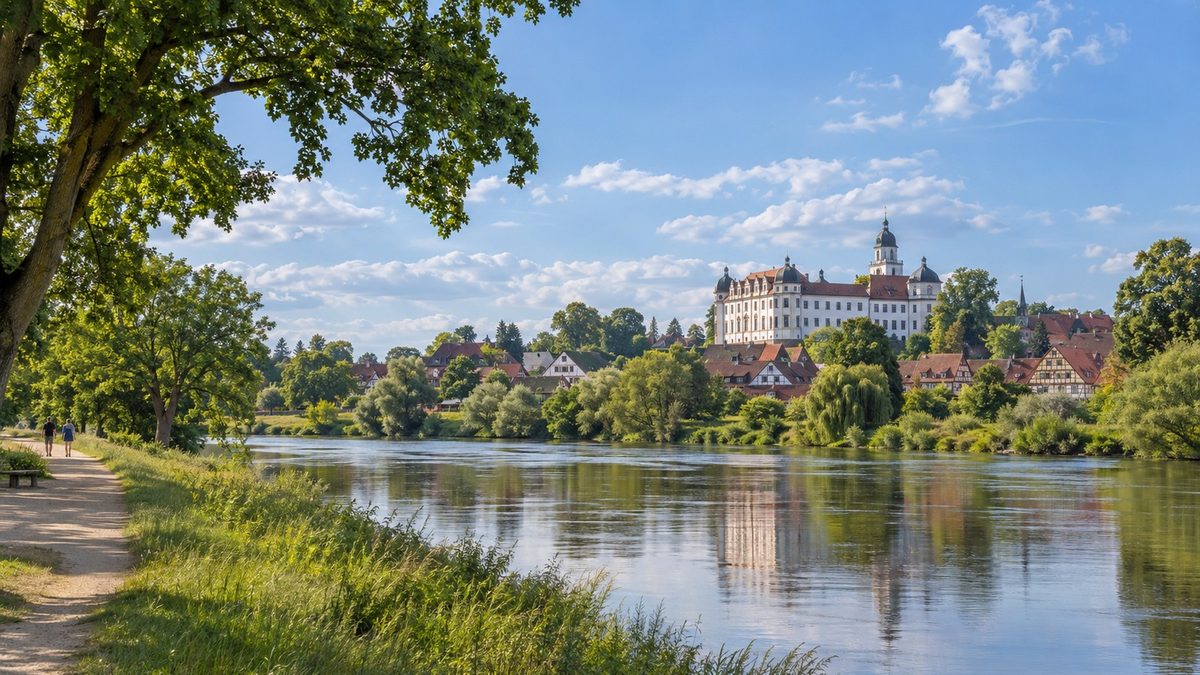 Blick über die Aller auf Celle mit Schloss und Altstadt