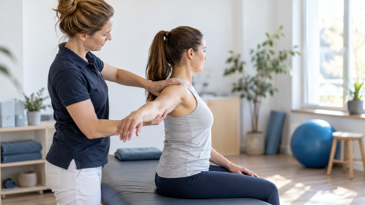 Optiker-Anprobe oder Physiotherapie, hell und freundlich